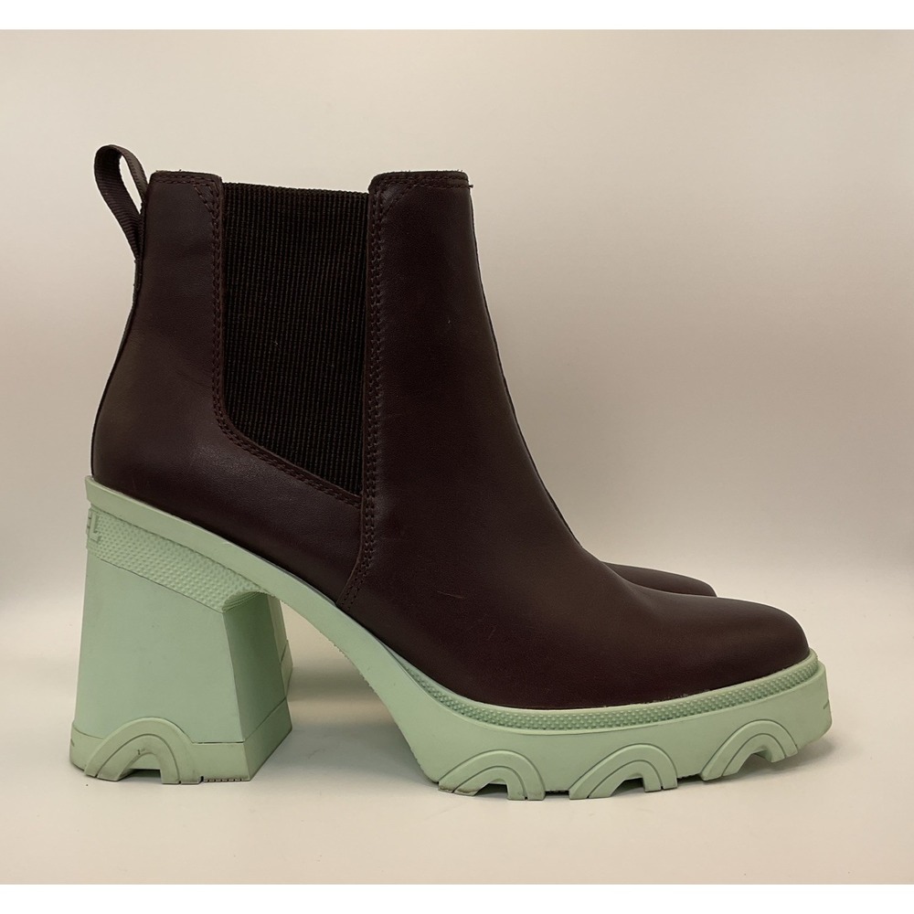 Sorel Waterproof Brex Leather High-Heel Chelsea Boots 8.5 Lug Sole Color Block